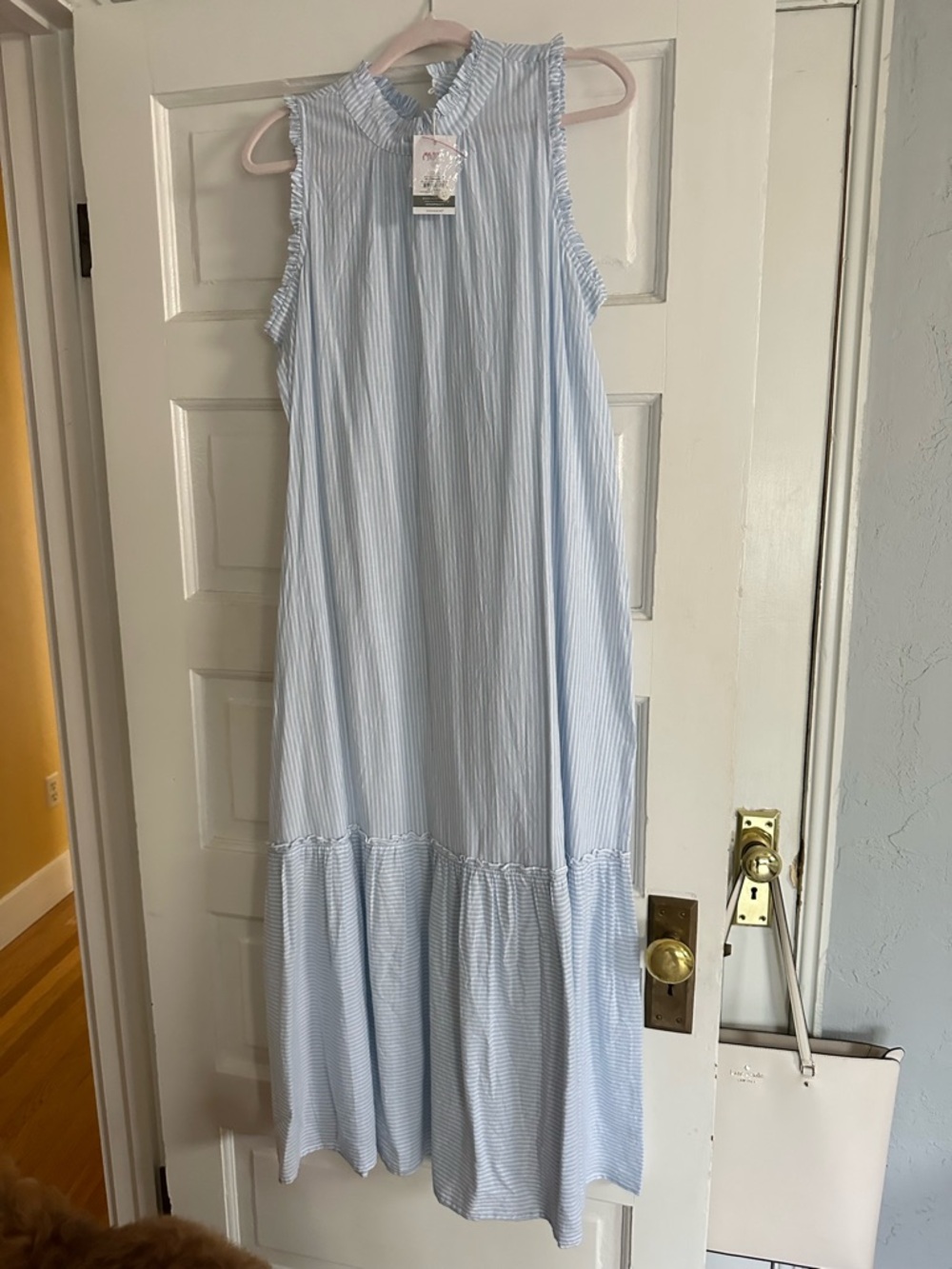 Mud Pie Light Blue and White Striped Maxi Dress
